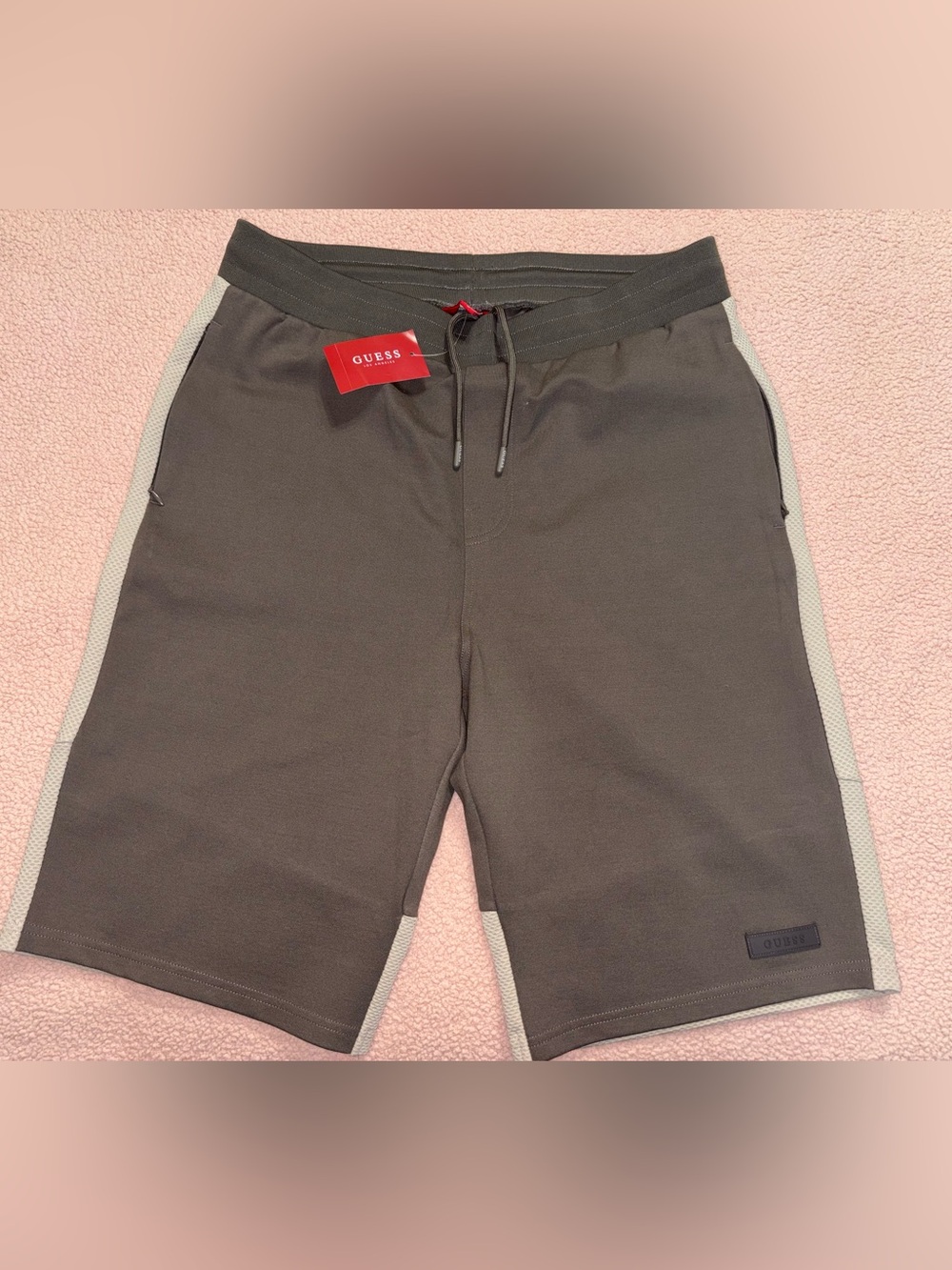 GUESS Men's Dark Gray Athletic Drawstring Shorts with Light Gray Trim